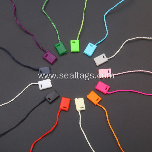 Colorful small locking string tags for apparel